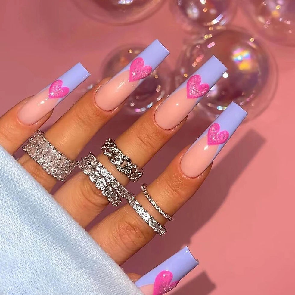 Μικρογραφία: Press On Nails Long Blue Heart Coffin False Nails Star Shiny Pattern Design