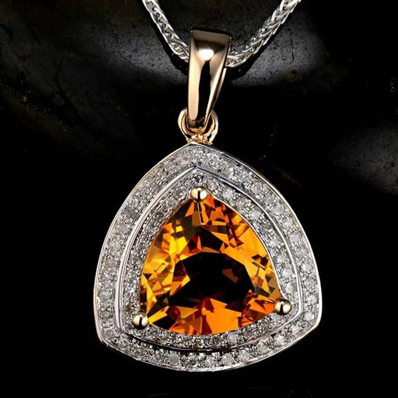 Μικρογραφία: LANMI Vintage Trillion 11mm Solid 14Kt Yellow Gold Natural Citrine Wedding 