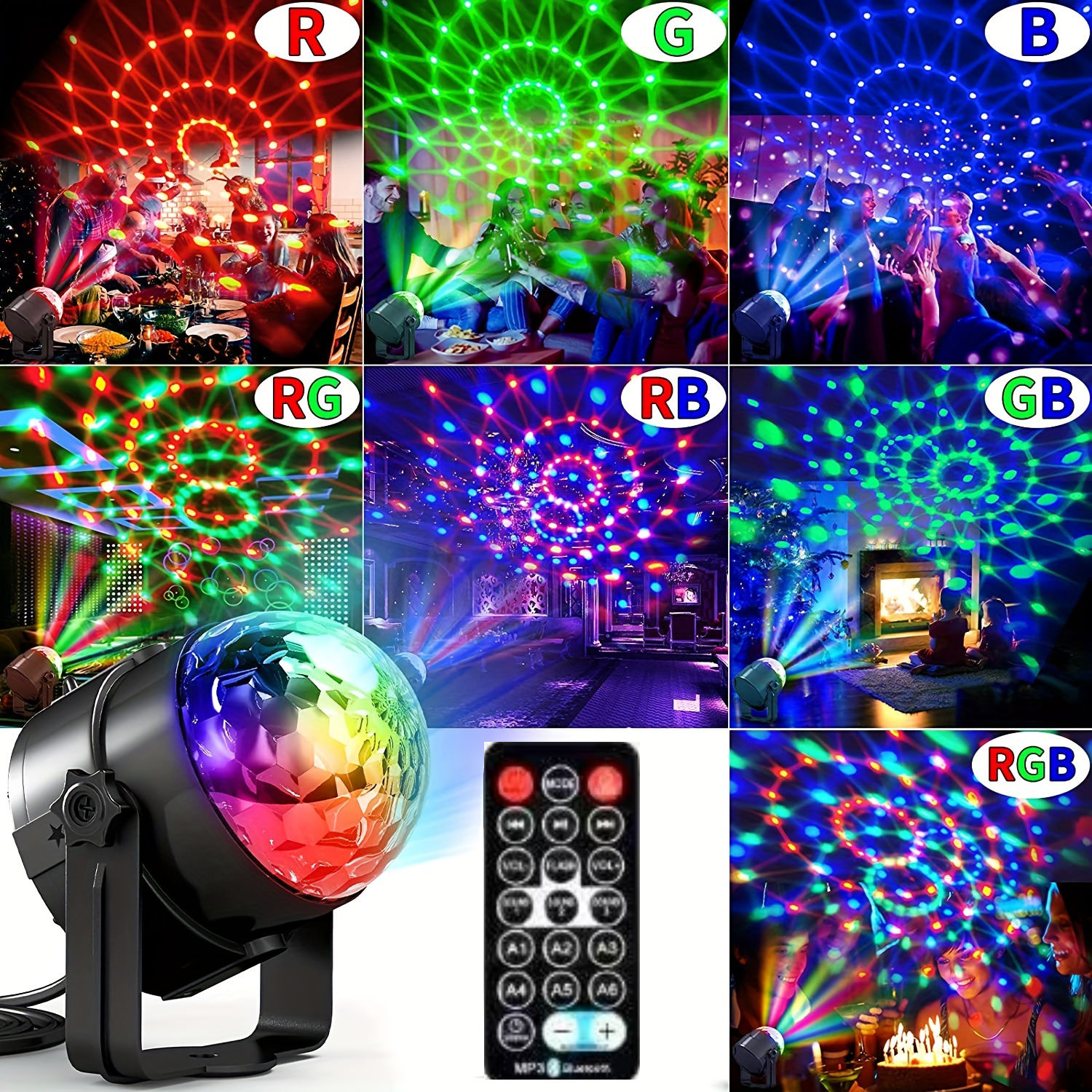 1Pc Disco Ball DJ Night Lights,Sound Activated RGB Rotating Stage Strobe