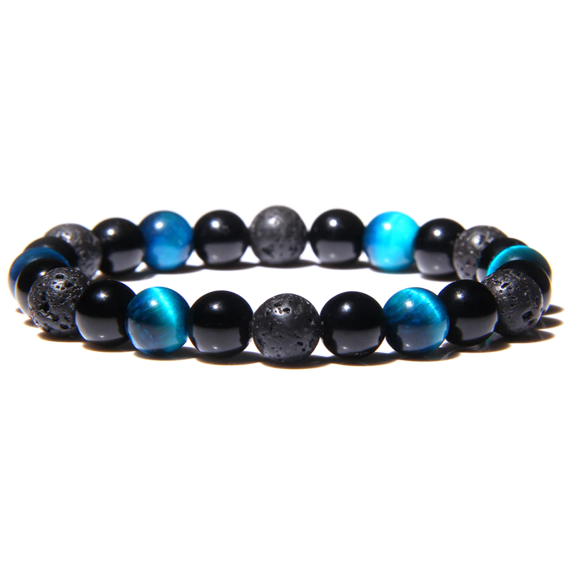 縮圖：High Quality Natural Stone Tiger Eye Beads Charm Bracelet 8mm Hematite Beaded 