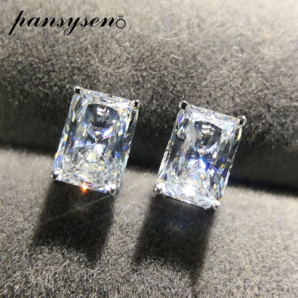 PANSYSEN 100% 925 Sterling Silver 2ct Simulated Moissanite Diamond Stud Earrings