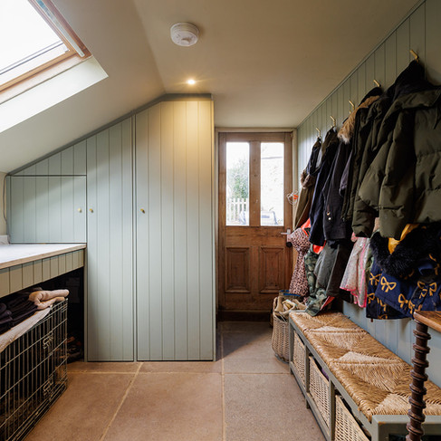 A Contemporary Country Kitchen in Petworth with Checkerboard Marble Floors and Dropcloth Cabinetry