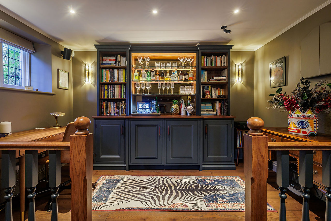 A bespoke cottage kitchen in Guildford painted in Obsidian Green by Little Greene