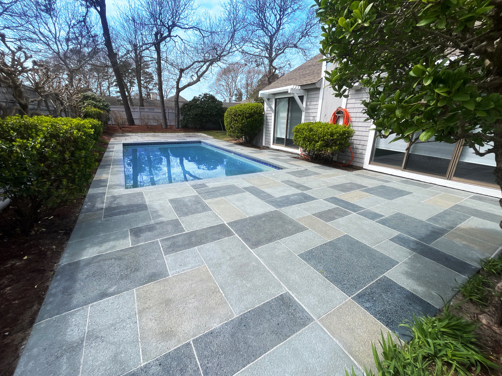 Granite Slate pool deck concrete resurfacing project - enhanced curb ...