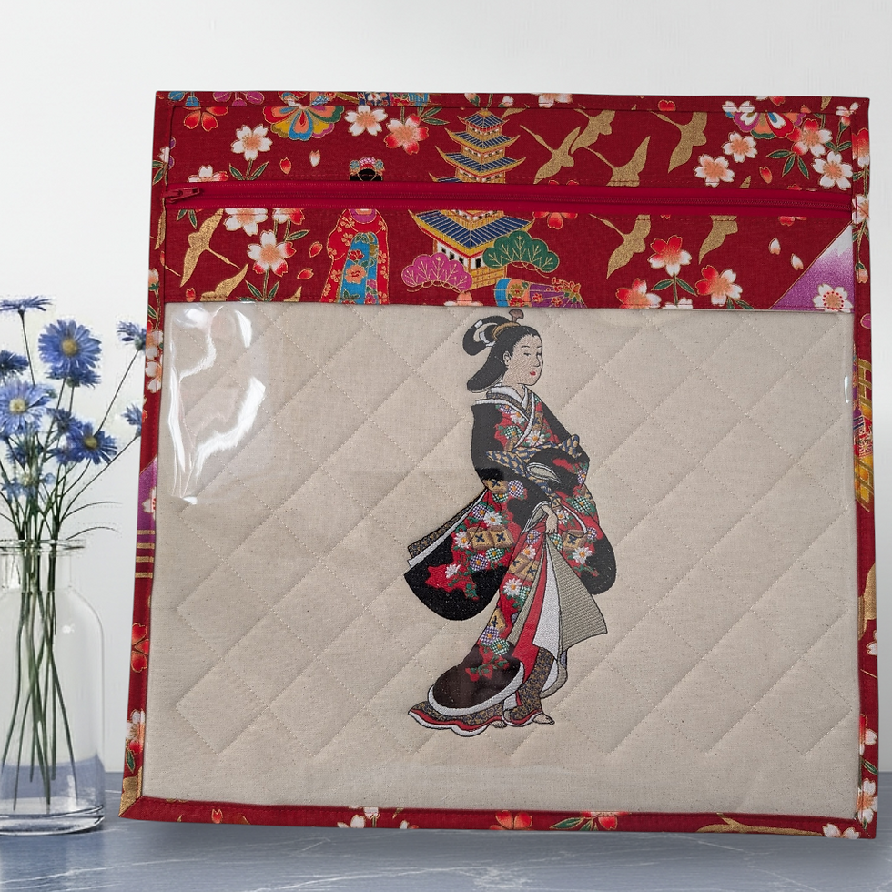 Oriental Geisha Embroidered Vinyl Front Cross Stitch Project Bag