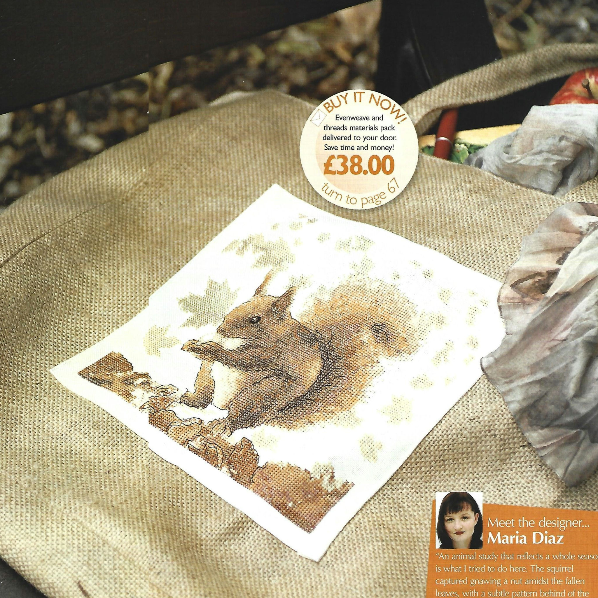 Maria Diaz Autumn Gatherer Squirrel Cross Stitch Chart