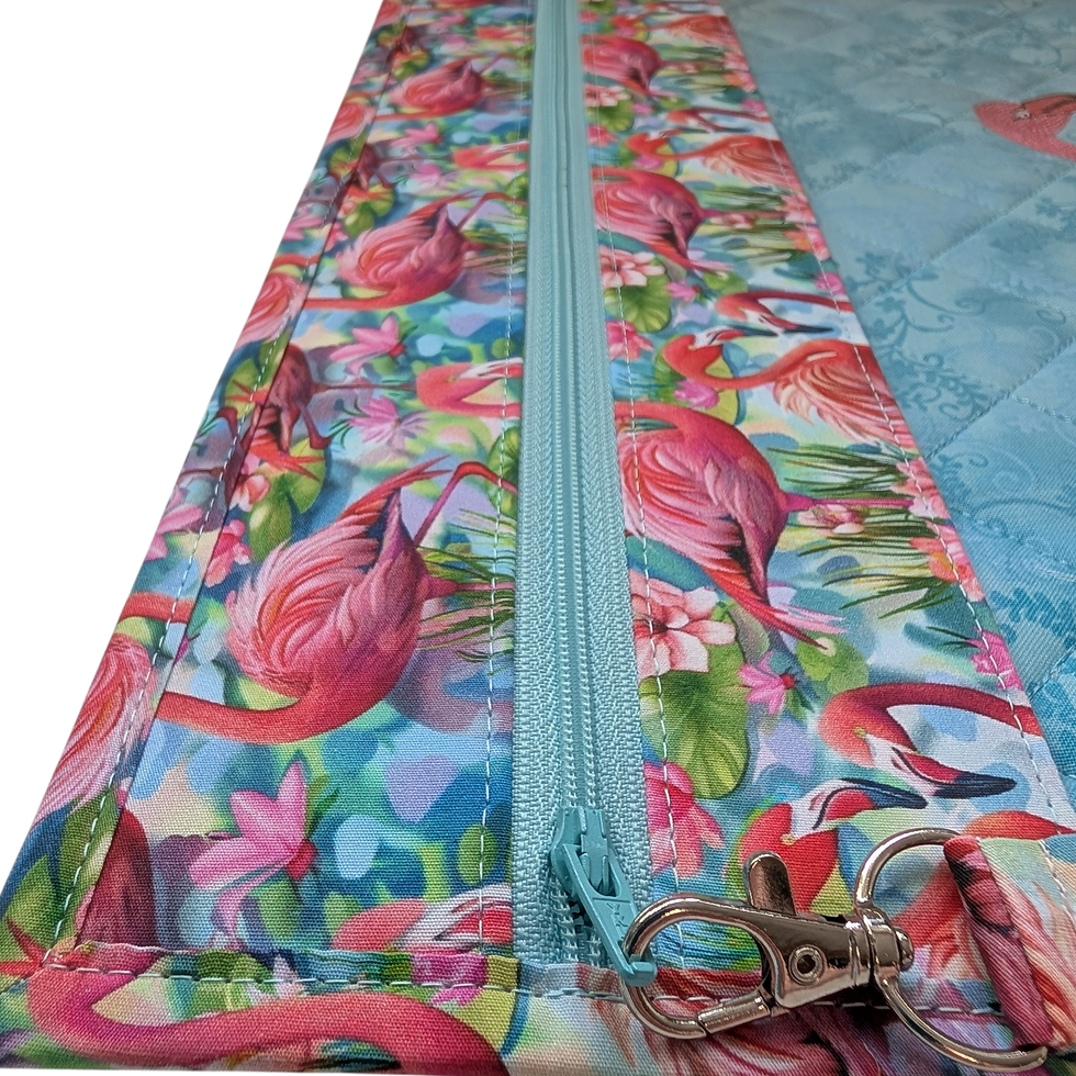 Thumbnail: Pink Flamingo Embroidered Vinyl Front Cross Stitch Project Bag