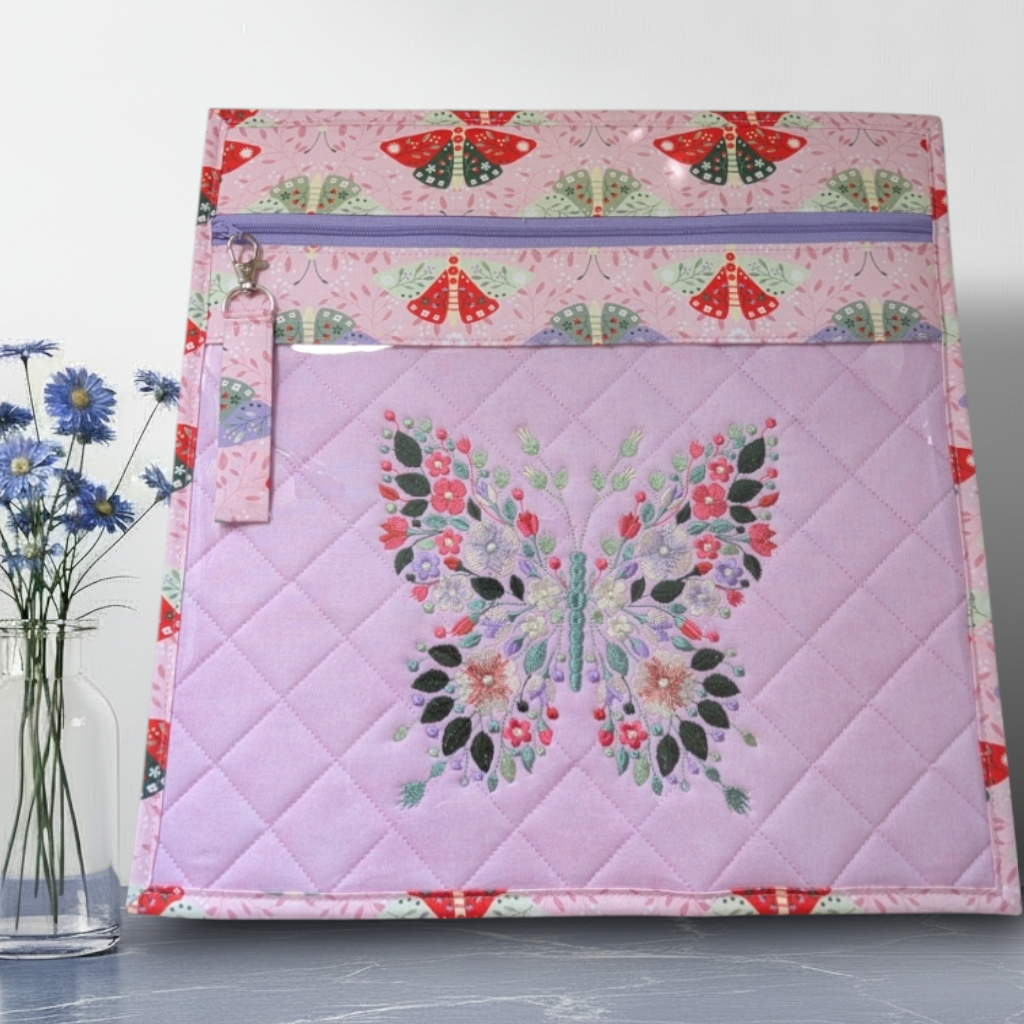 Floral Butterfly Embroidered Vinyl Front Cross Stitch Project Bag