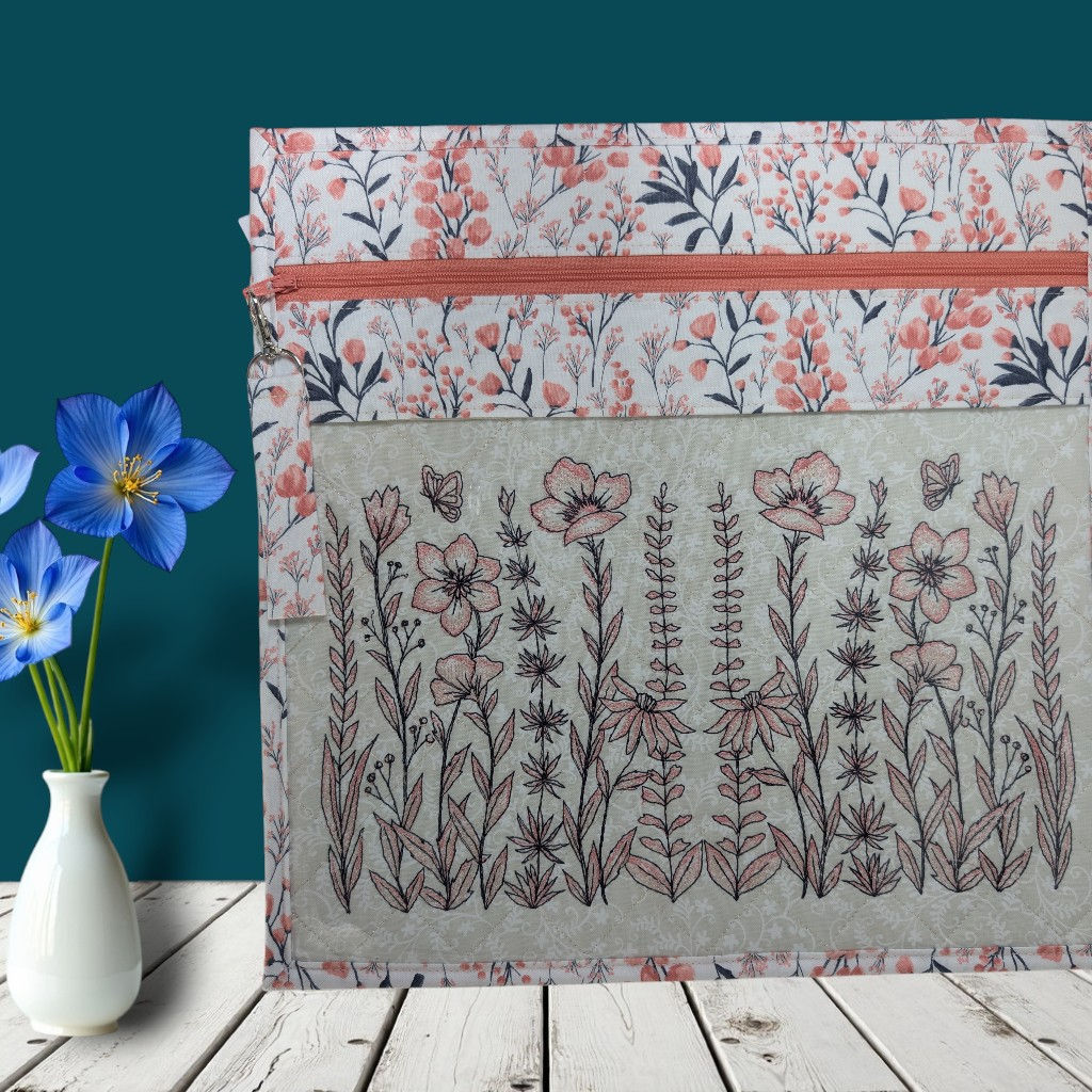 Wild Grasses Embroidered Vinyl Front Cross Stitch Project Bag