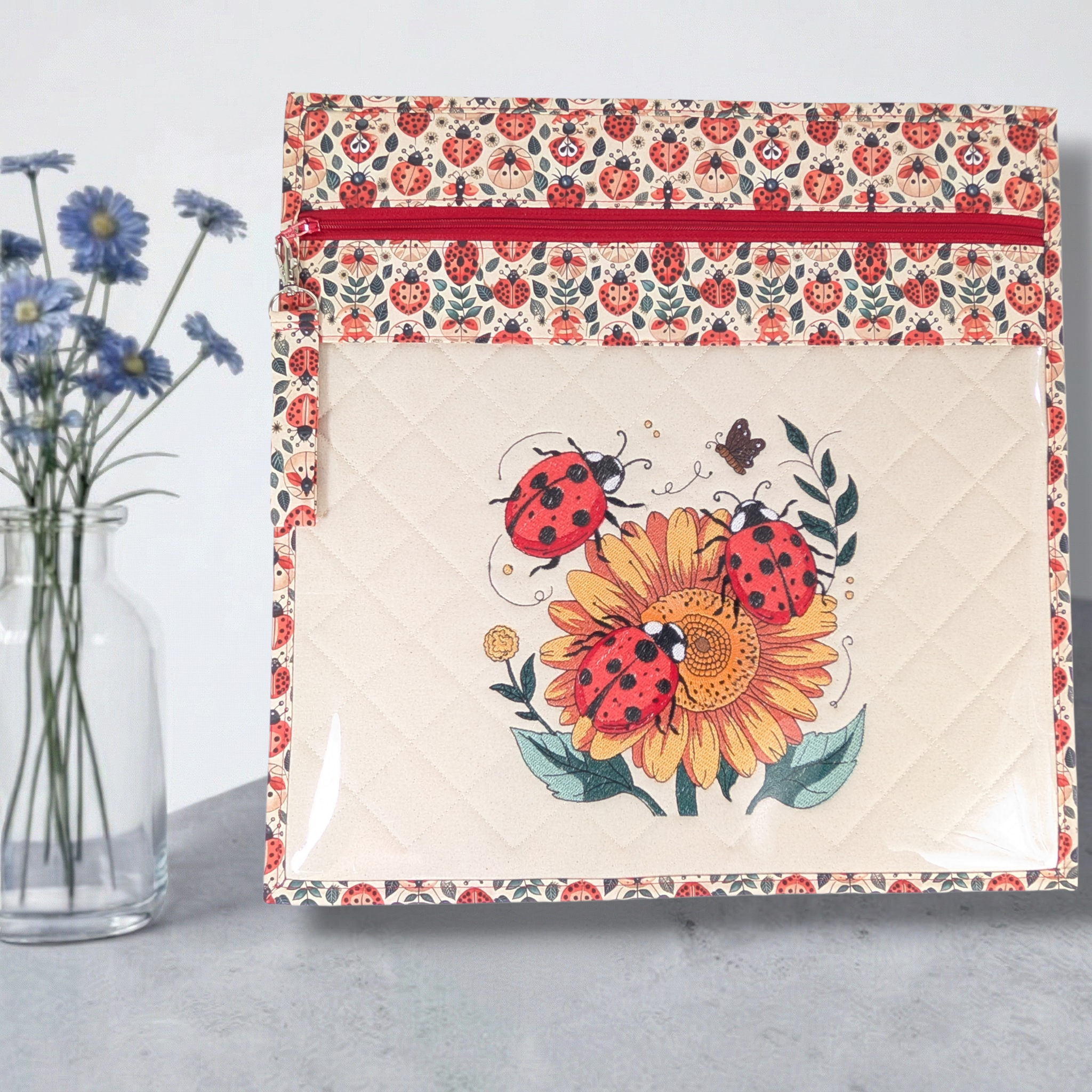 Ladybirds Embroidered Vinyl Front Cross Stitch Project Bag