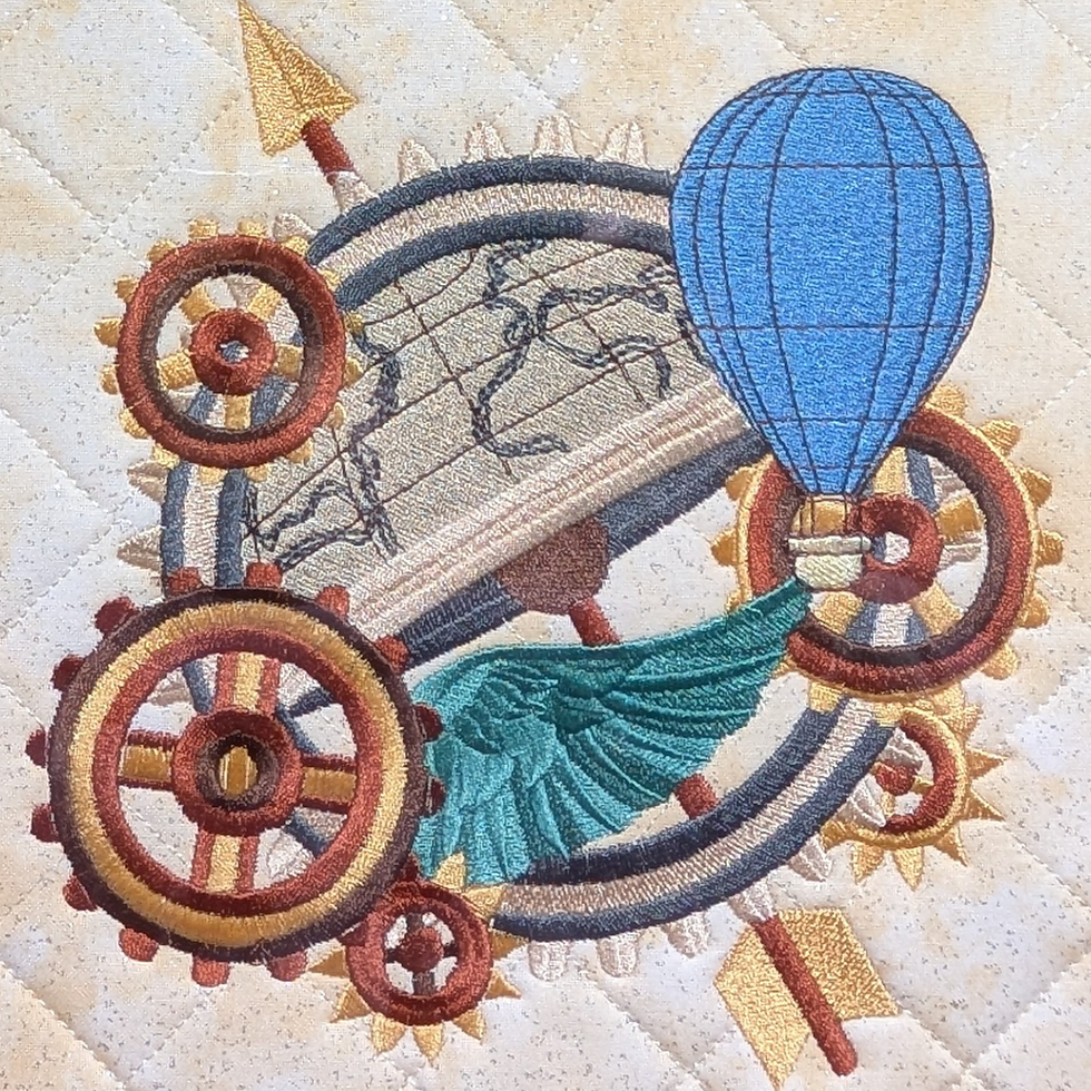 Thumbnail: Steam Punk Around the Globe Travel Vinyl Front Cross Stitch Project Bag