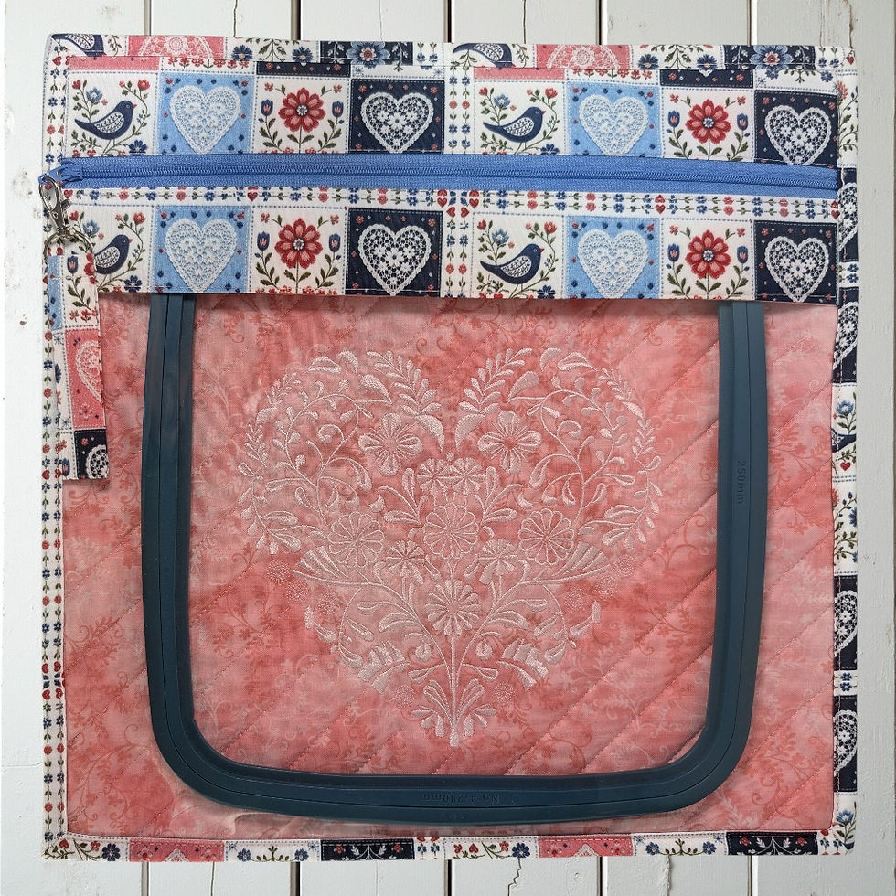 Thumbnail: Floral Heart Embroidered Vinyl Front Cross Stitch Project Bag