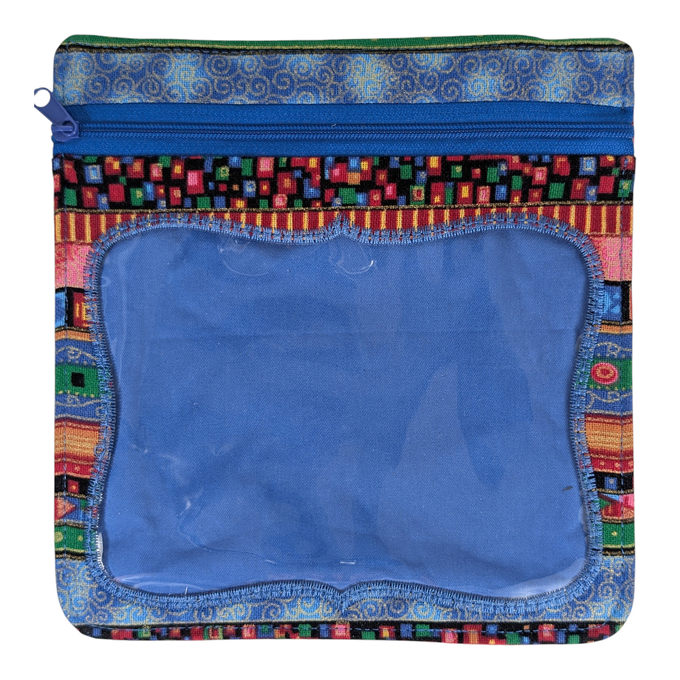 Blue Aztec Vinyl Front Notions Pouch