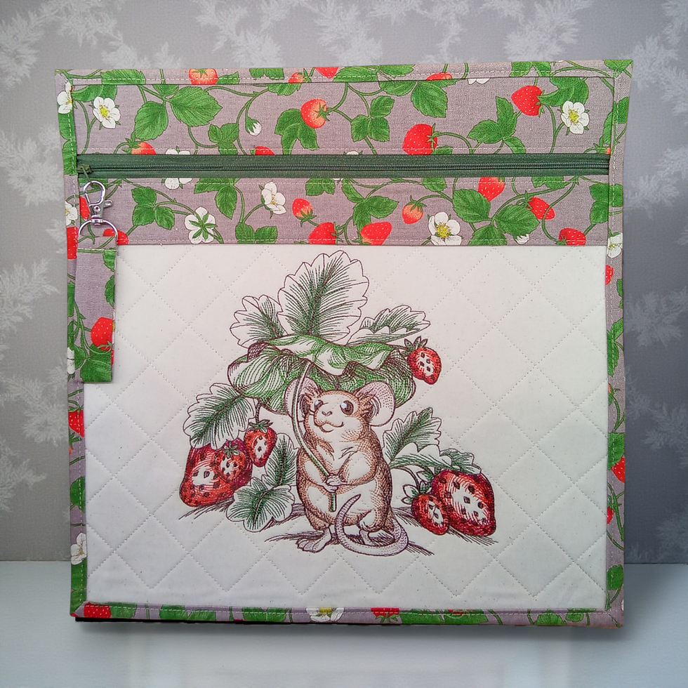 Thumbnail: Field Mouse and Strawberries Embroidered Vinyl Front Cross Stitch Project