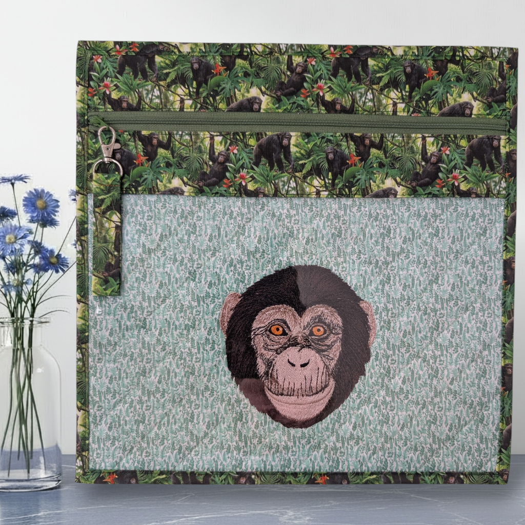 Chimpanzee Embroidered Vinyl Front Cross Stitch Project Bag