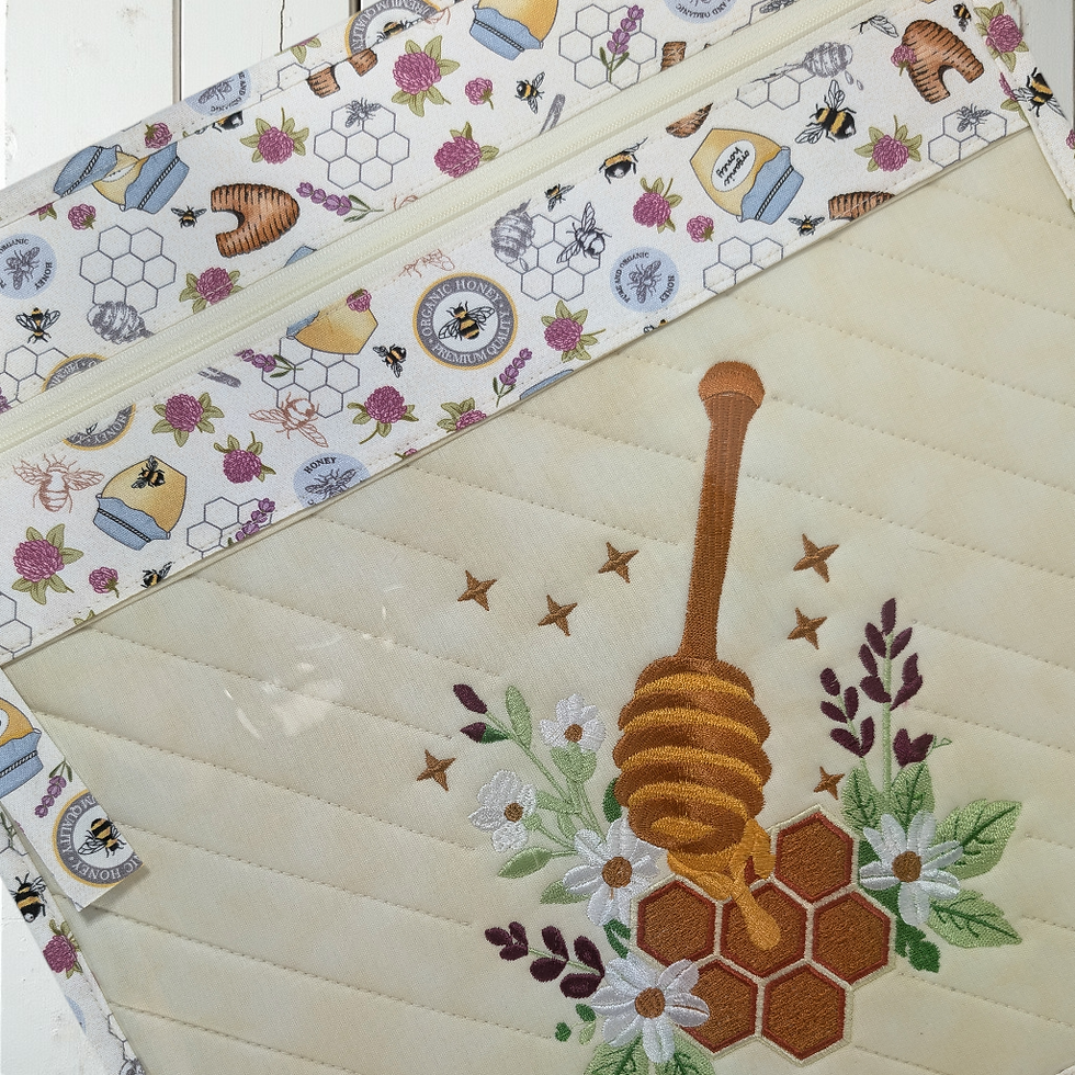 Thumbnail: Honey Dipper  Embroidered Vinyl Front Cross Stitch Project Bag
