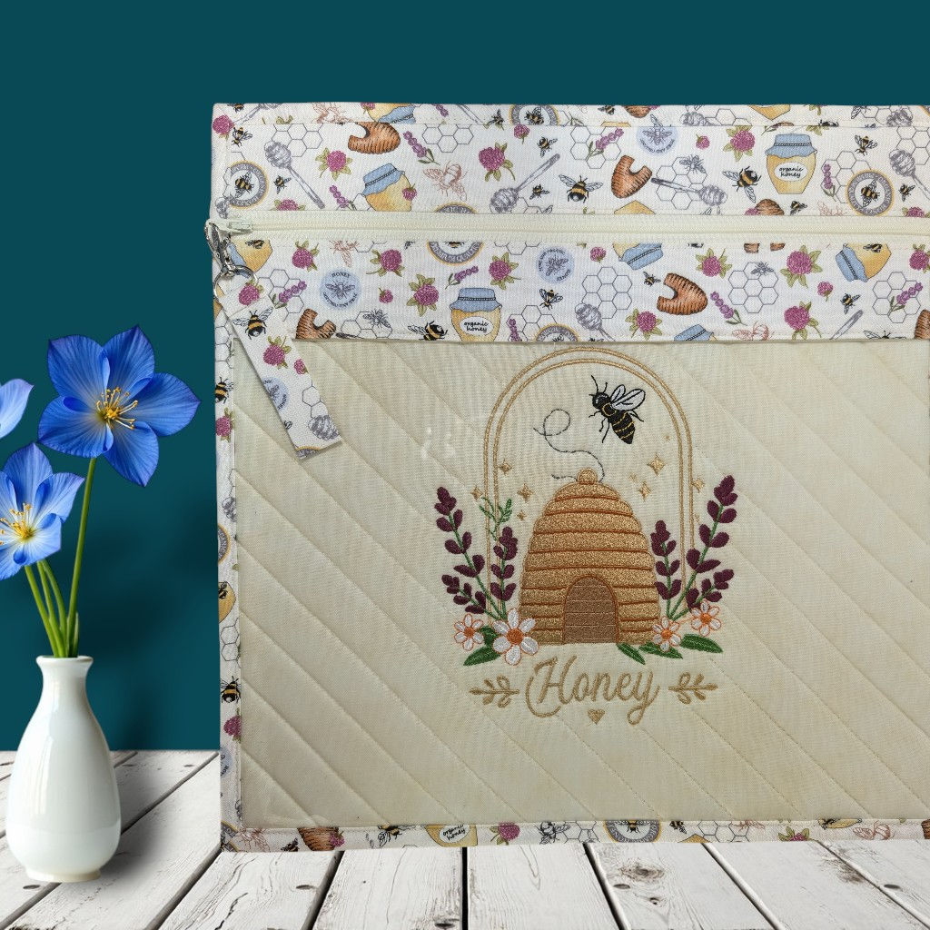 Bee Hive Embroidered Vinyl Front Cross Stitch Project Bag