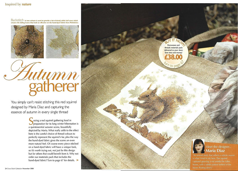 Thumbnail: Maria Diaz Autumn Gatherer Squirrel Cross Stitch Chart