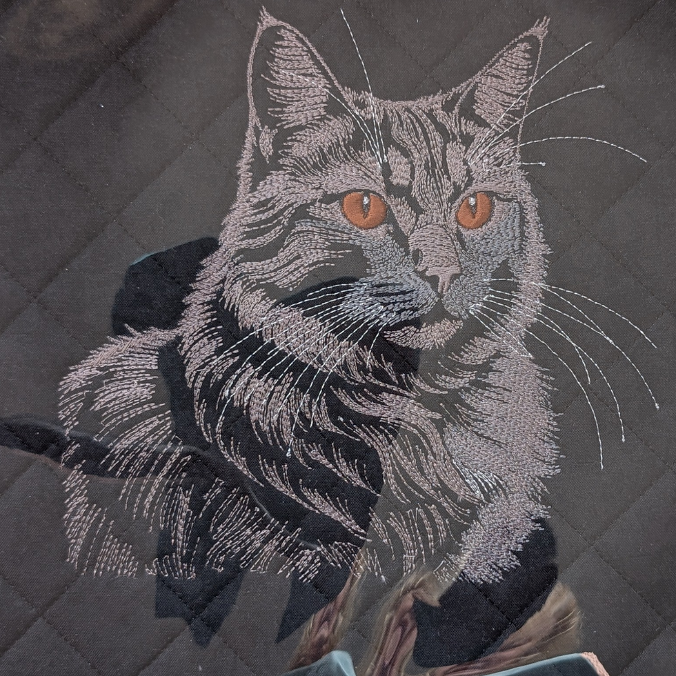 Fluffy Grey Cat Embroidered Vinyl Front Cross Stitch Project Bag