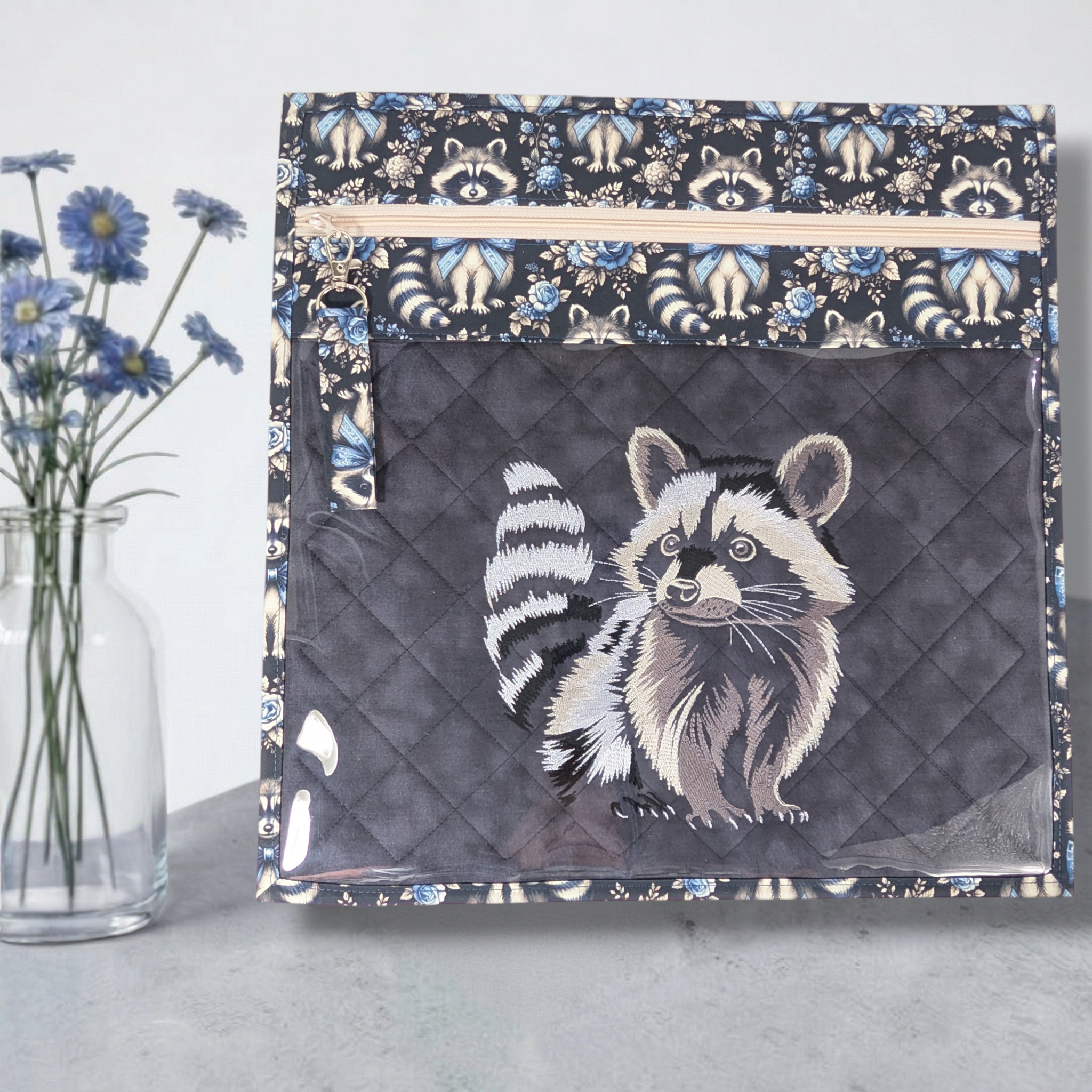 Raccoon Embroidered Vinyl Front Cross Stitch Project Bag