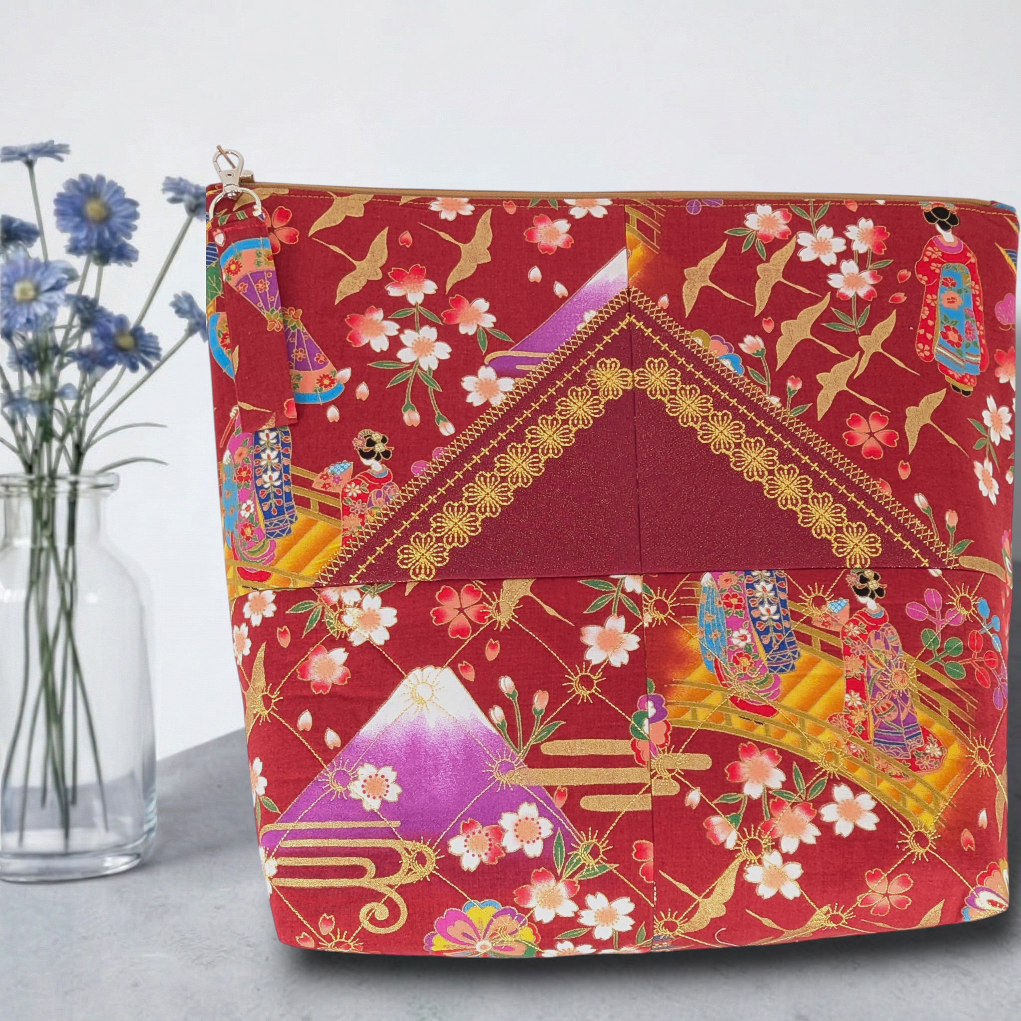 Geisha Embroidered Project Bag for Crochet, Knitting or Cross Stitch