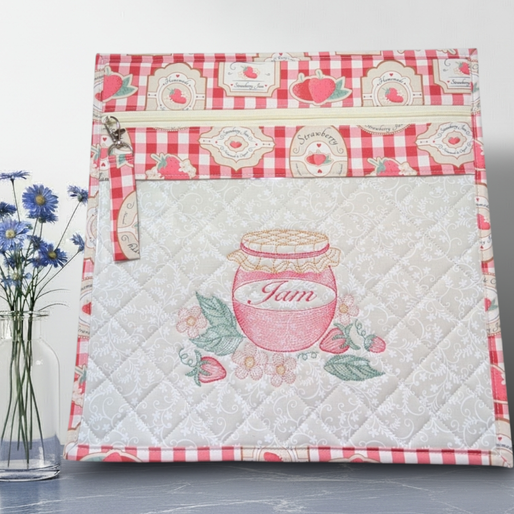 Strawberry Jam Embroidered Vinyl Front Cross Stitch Project Bag