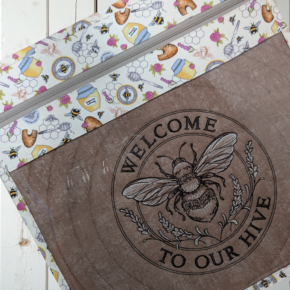 Thumbnail: Bee Hive Embroidered Vinyl Front Cross Stitch Project Bag