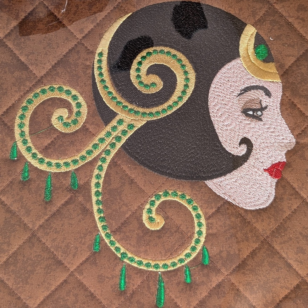 Thumbnail: Art Deco Fancy Lady Embroidered Vinyl Front Cross Stitch Project Bag