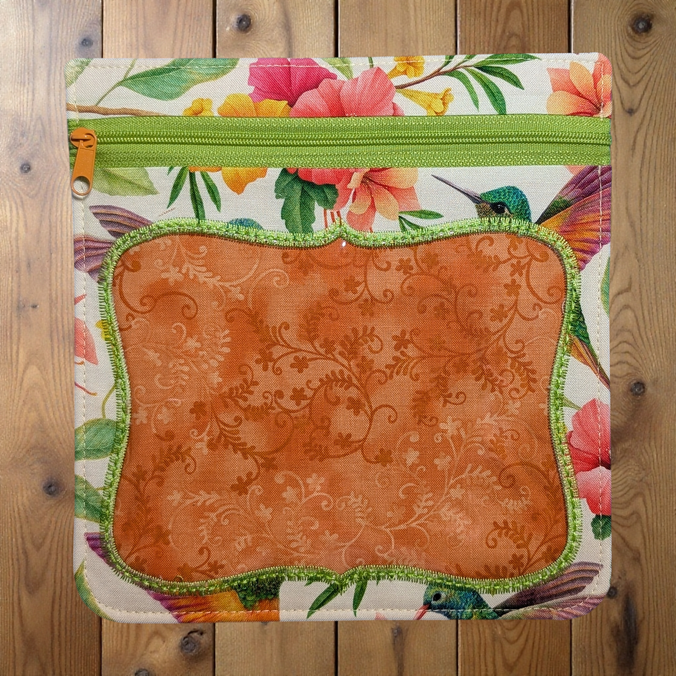 Thumbnail: Hummingbird and Flowers Embroidered Vinyl Front Cross Stitch Project Bag