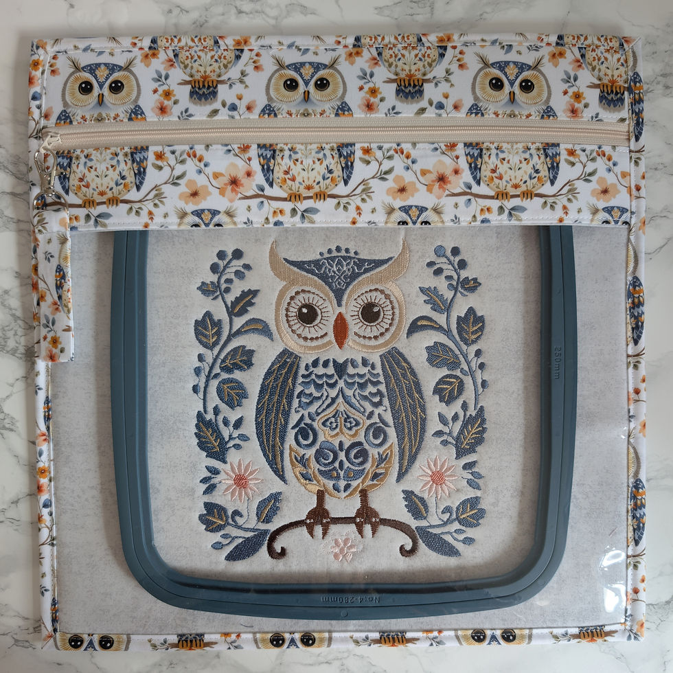 Thumbnail: Folk Art Owl Embroidered Vinyl Front Cross Stitch Project Bag