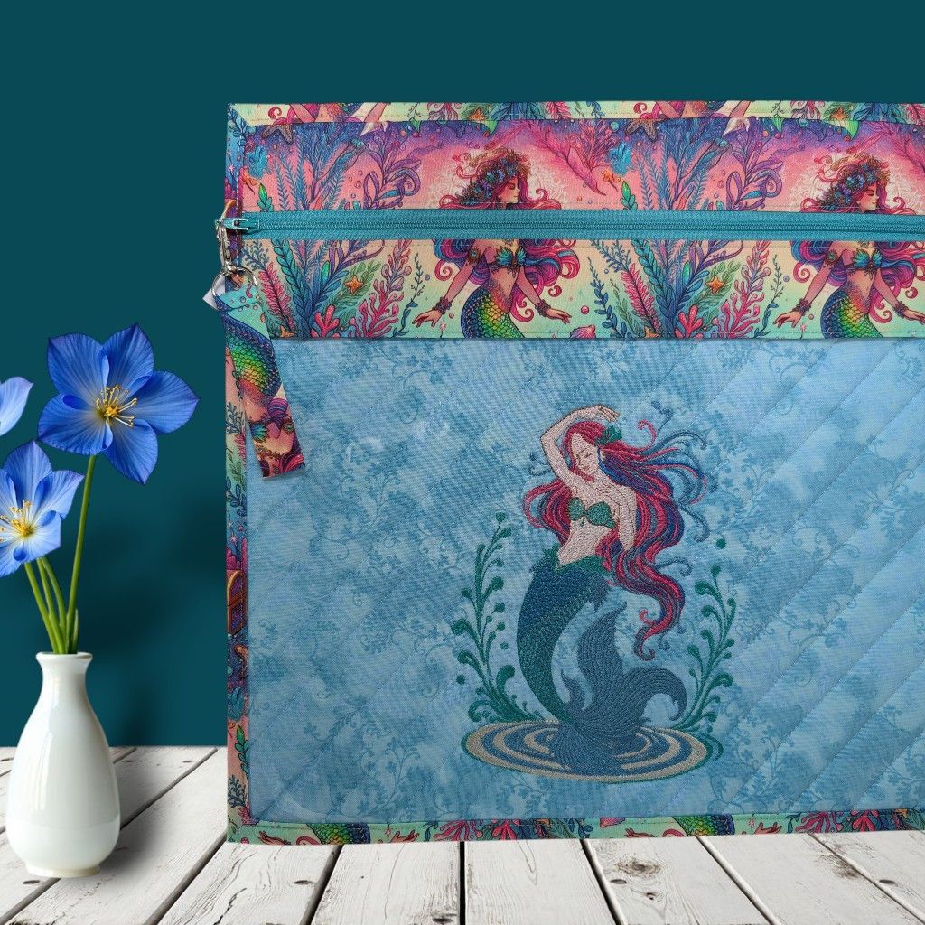 Mermaid Embroidered Vinyl Front Cross Stitch Project Bag