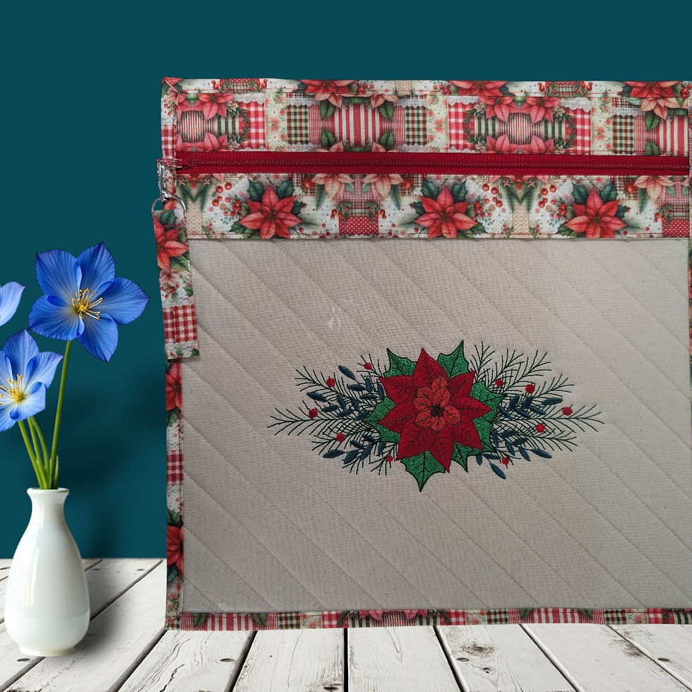 Poinsettia Embroidered Vinyl Front Cross Stitch Project Bag