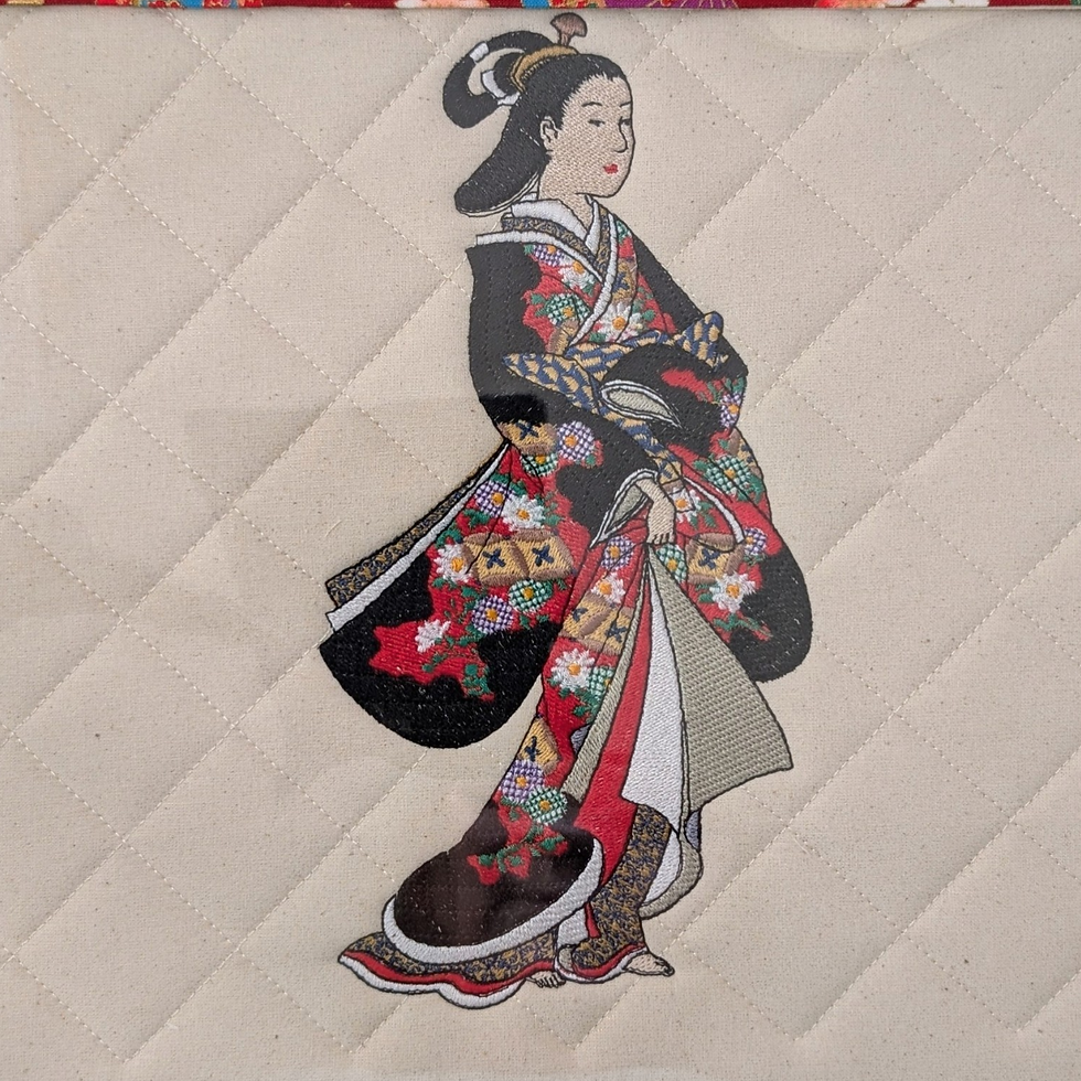 Oriental Geisha Embroidered Vinyl Front Cross Stitch Project Bag