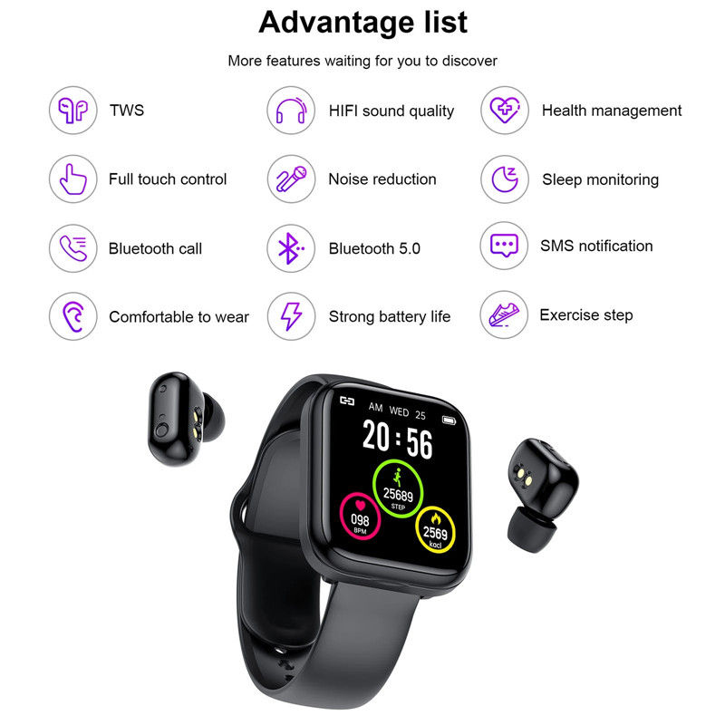 Thumbnail: X5 Smart Watch Bluetooth Earphones Waterproof 2 in 1 Smart Watch With Earbuds