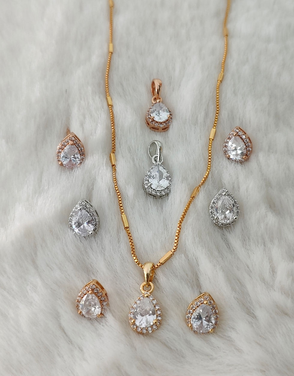Thumbnail: 6x8 Pear Diamond Pendant Set