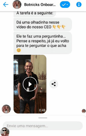 conversa com o chatbot de onboarding integração no messenger