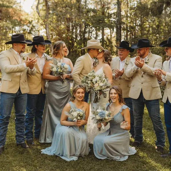 Wedding party wearing hats
