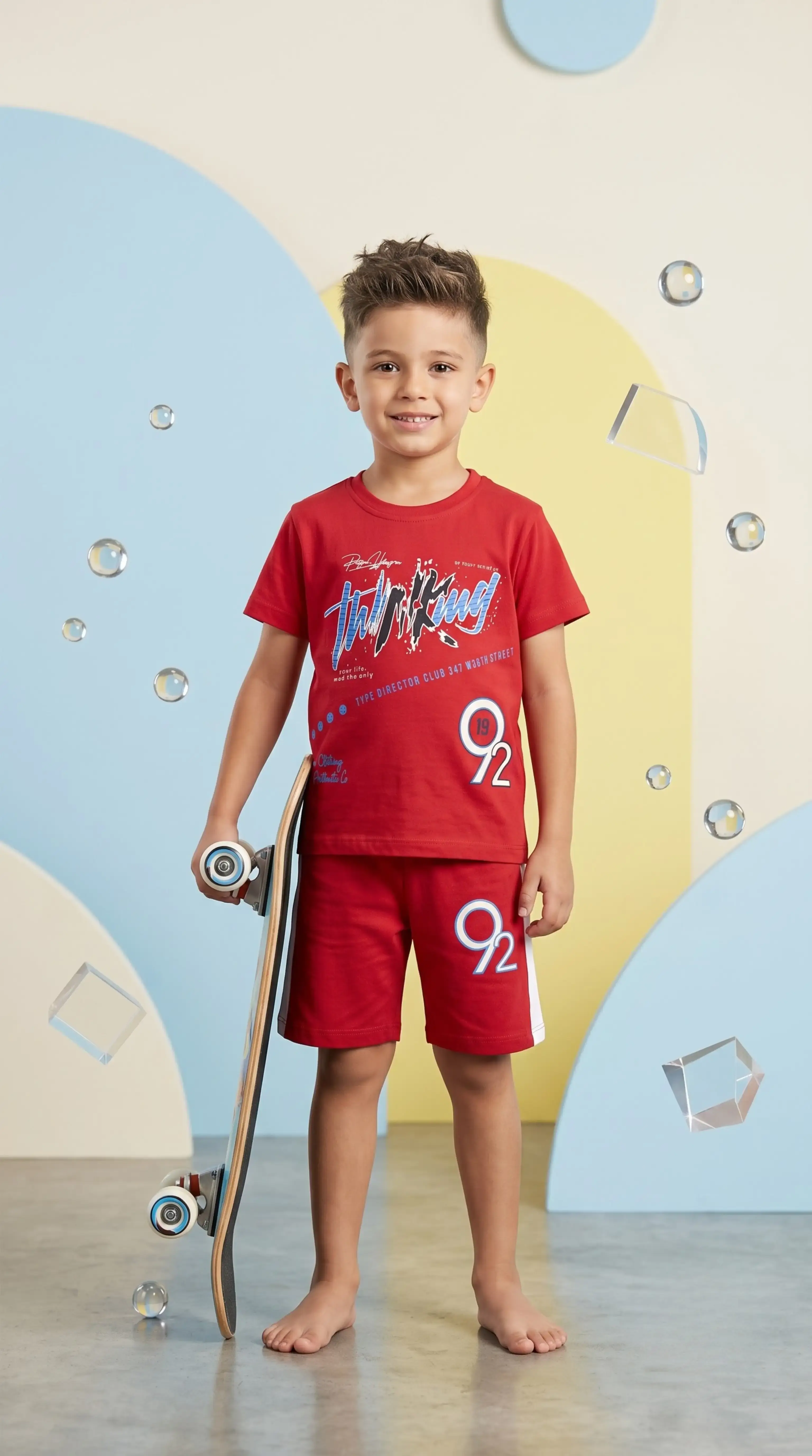 Boys Script Graphic T-Shirt and Side-Stripe Shorts 2-Piece Set