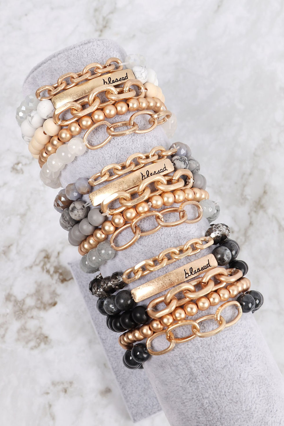Thumbnail: Hdb2996 - "Blessed" Charm Multiline Beaded Bracelet