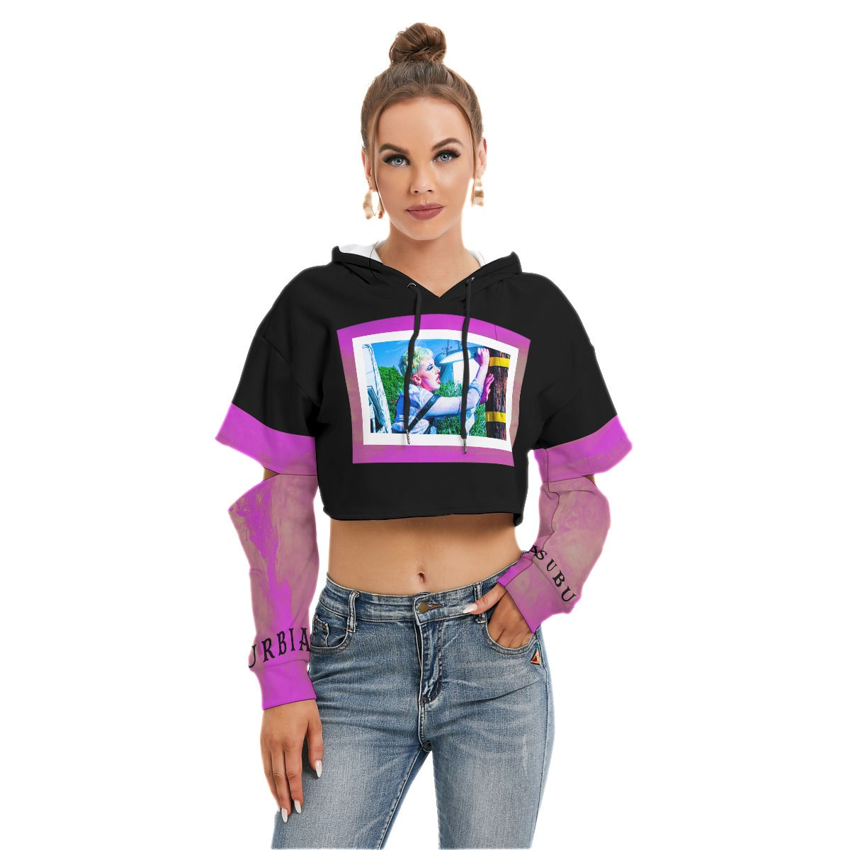 SUBURBIA CROPPED HOODIE WITH CUT OUT SLEEVES