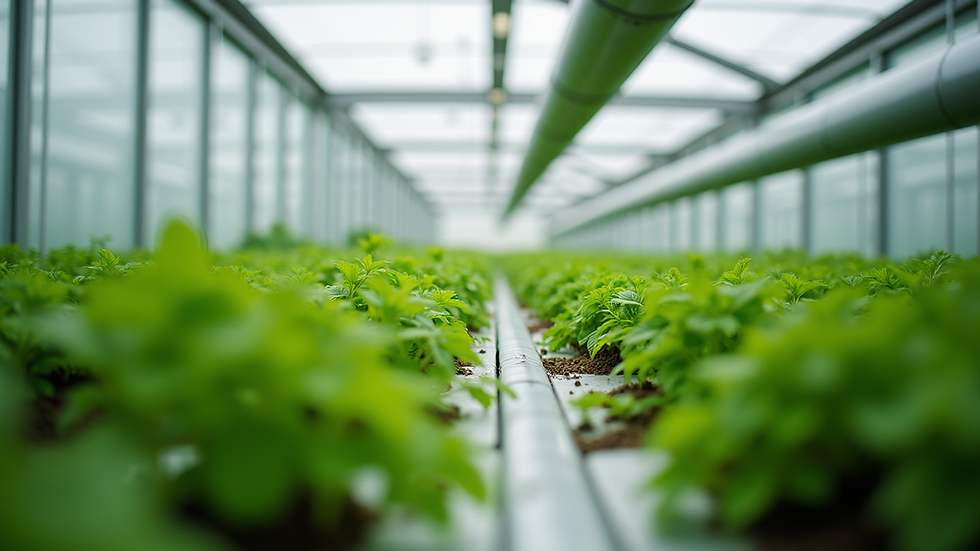Seitliche Ansicht eines Growraums mit Ventilator und Pflanzen