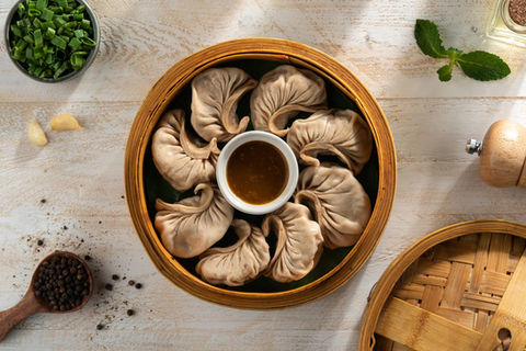 Chicken Momos photography on a tabletop setup