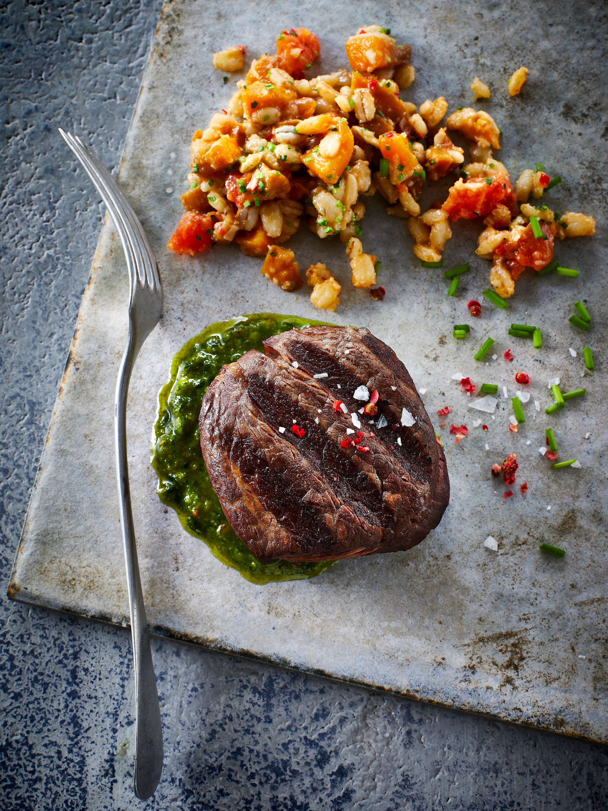 Roast beef and barley risotto