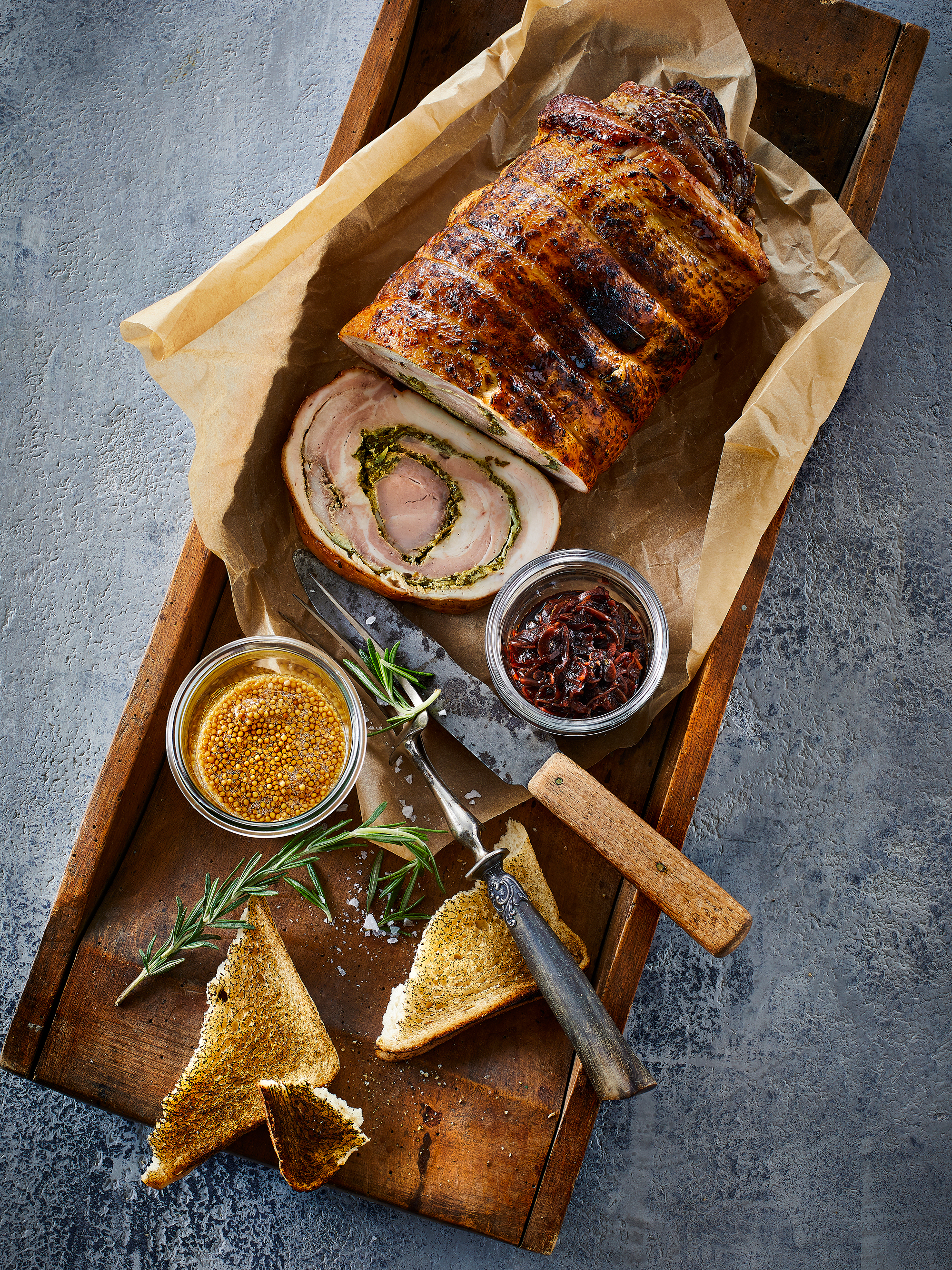 Porchetta with pickled mustard seeds