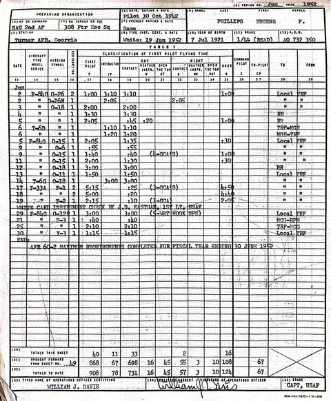 Eugene Phillips' Flight Logs for In-Air Refueling