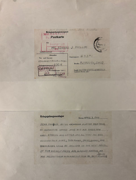 Postcard from Eugene Phillips to his family as a Prisoner of War in Stalag Luft III