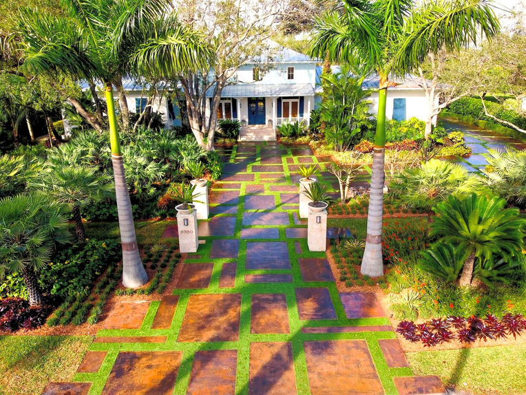 Front Yard Driveway Entrance Landscape Design in Miami Florida after construction