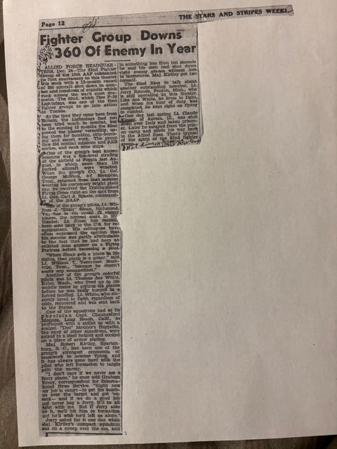 Military Newspaper, The Stars and Stripes: Details about Eugene Phillips mission in which he was shot down in August 25 of 1943