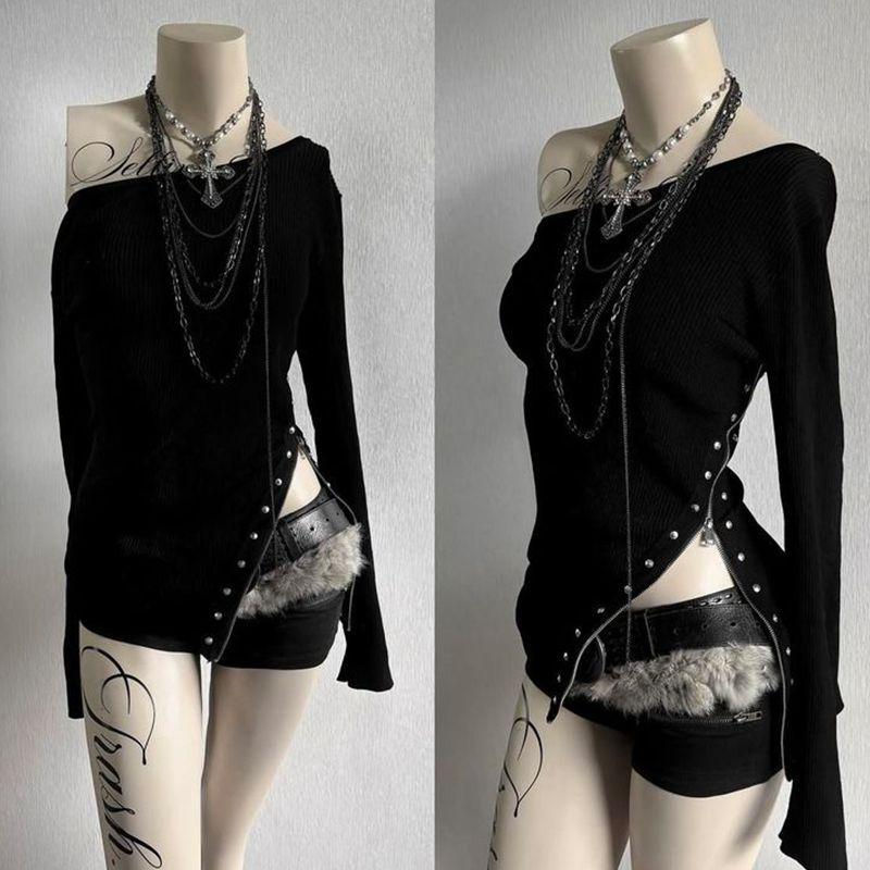 Nocturne Siren Top - Off-Shoulder Gothic Bodycon