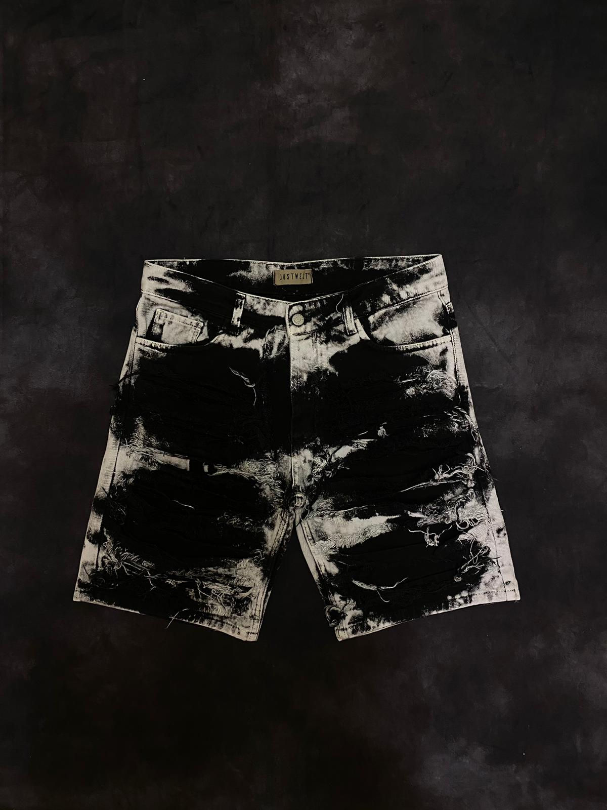 Shorts In Denim Bianco e Nero Fumé stracciato